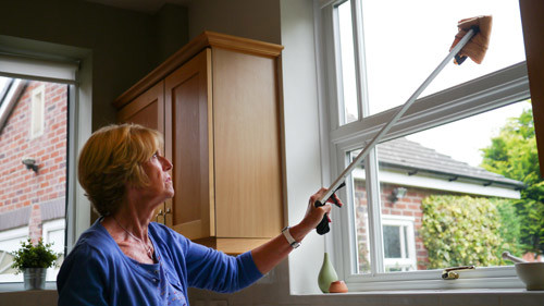 You can also use a reaching stick to clean the windows.