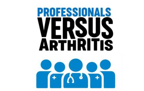 Illustration of healthcare professionals such as doctors with text which reads "Professionals Versus Arthritis"