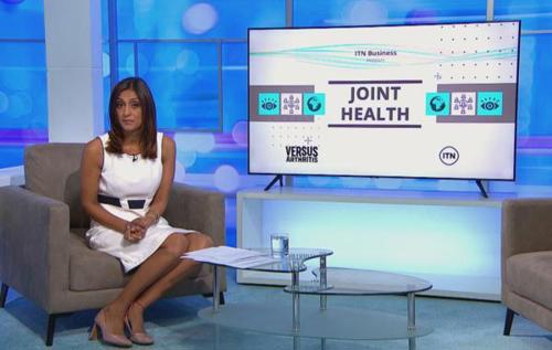 ITN presenter beside screen which reads 'Joint Health'